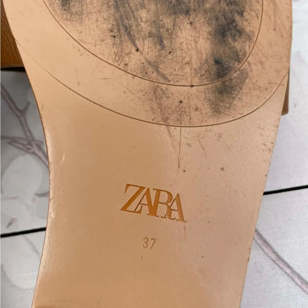 Zara Tan Slide Sandals with Pearl Accents - Picture 8 of 8